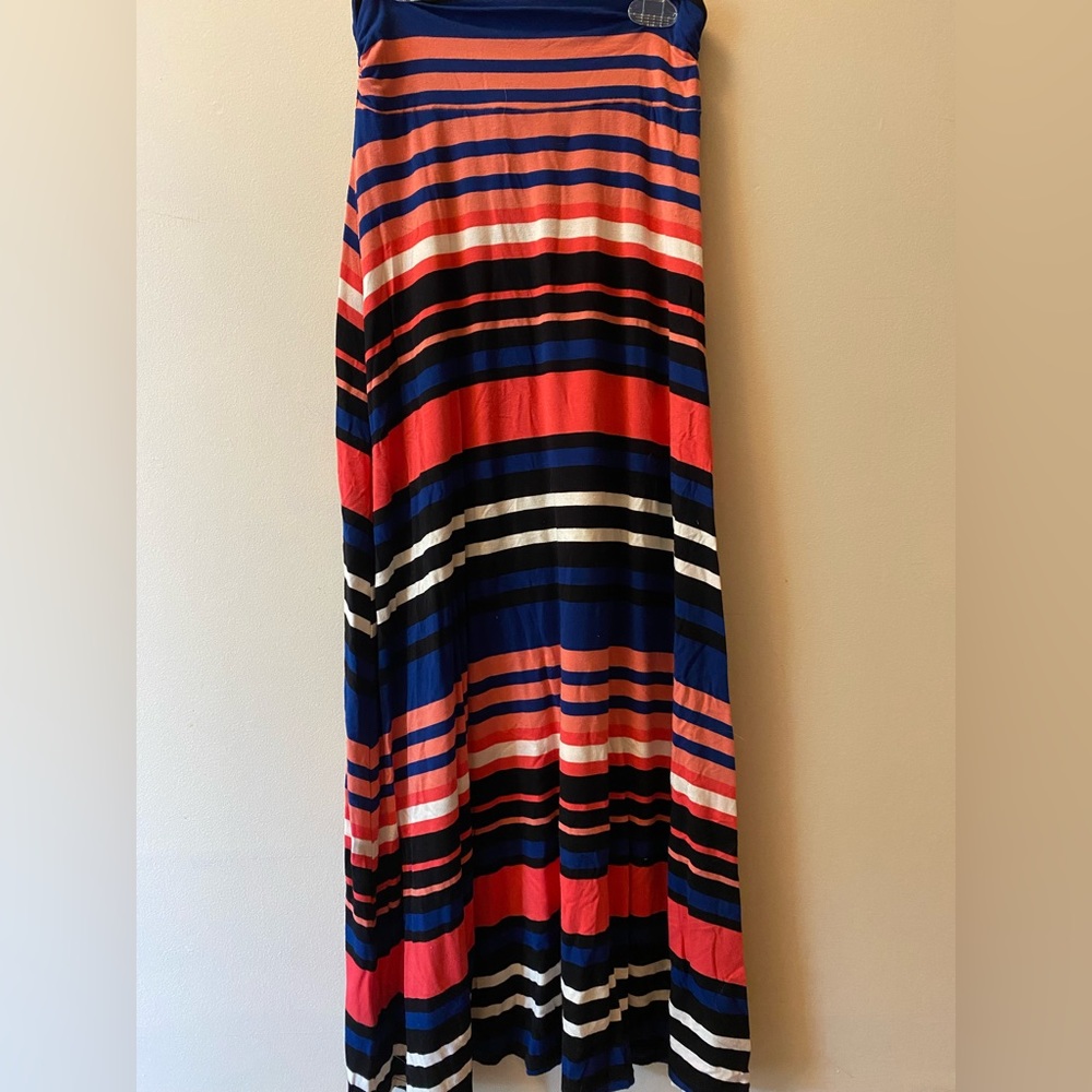 Merona navy and coral striped maxi skirt size extra small
